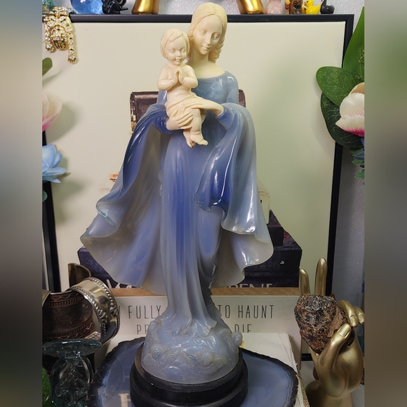 Vintage Gino Ruggeri Italy Blue Alabaster Madonna with Baby Sculpture - Picture 7 of 13